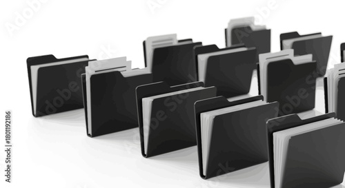 Black folder icons organized in rows representing file management and data organization