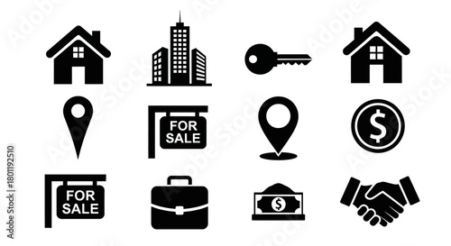 Real estate icon set simple black glyph vector design for property investment and business concepts