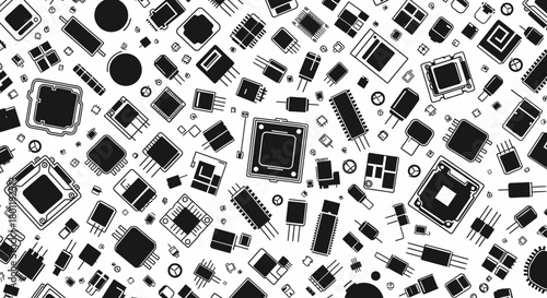 Seamless pattern of electronic components vector illustration of various surface mount devices isolated on white background