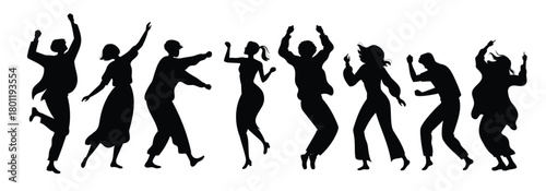 group of young happy dancing people dancing characters