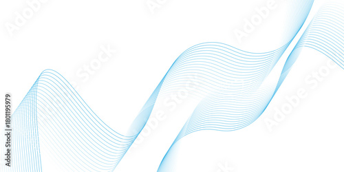 Abstract blue smooth wave on a white background. Dynamic sound wave. Design element. Vector