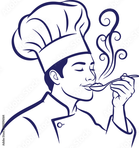 Vector art of chef tasting delicious food from spoon isolated on