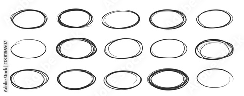 hand drawn ellipse doodles sketch pencil oval frames black