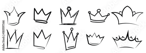 hand drawn sketch of crowns vector illustration.