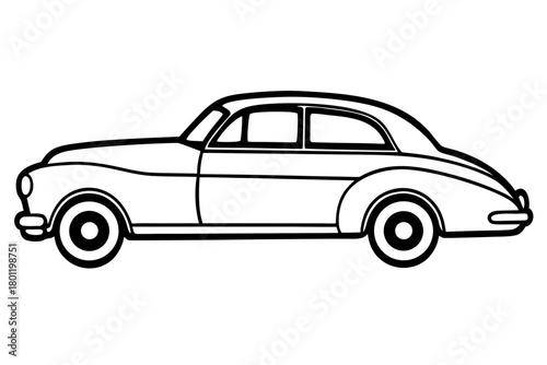 retro car outline vector, vintage car line art icon