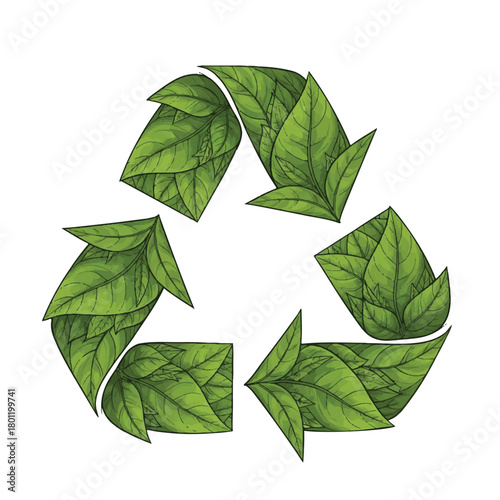 Leaves form a circular recycling emblem symbolizing environmental sustainability and green culture.