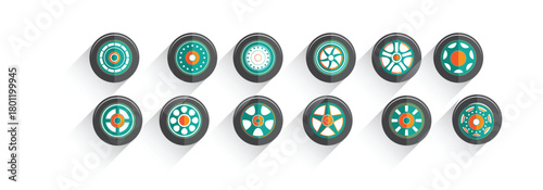 hubcaps flat vector illustration.