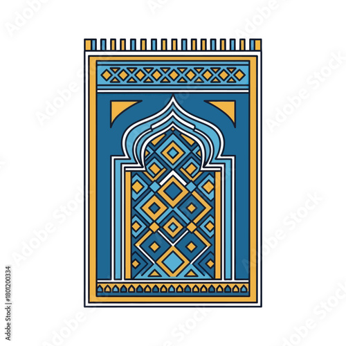 Ornate Islamic prayer rug with traditional geometric patterns.