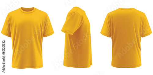 Realistic yellow t shirt mockup front side and back view design
