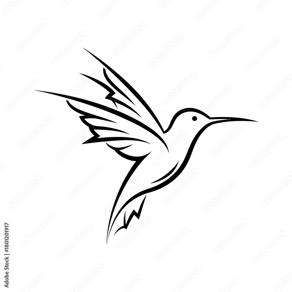 Fototapeta premium Hummingbird line art vector illustration drawing tattoo design flying bird outline minimalist simple elegant style