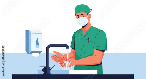 Hospital Hygiene Protocol Prompts Careful Hand Washing By Medical Professional