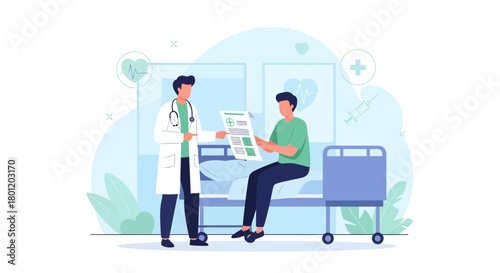 Medical Consultation Demonstrating Patient Interaction in Hospital Room Setting