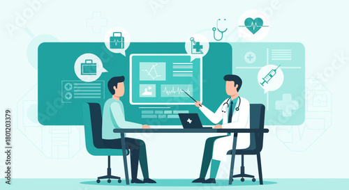 Medical Consultation Illustration Representing Healthcare Examination And Analysis Visualization