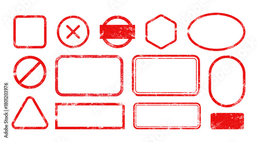 Vintage Red Grunge Stamp Frame Collection Distressed Badge, Border & Label Shapes for Bold Retro Themed Design Projects