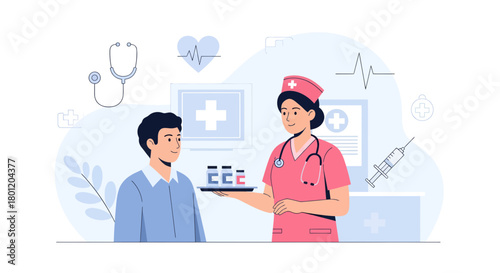 Medical Professional Healthcare Providing Treatment to Patient: Cartoon Illustration Concept