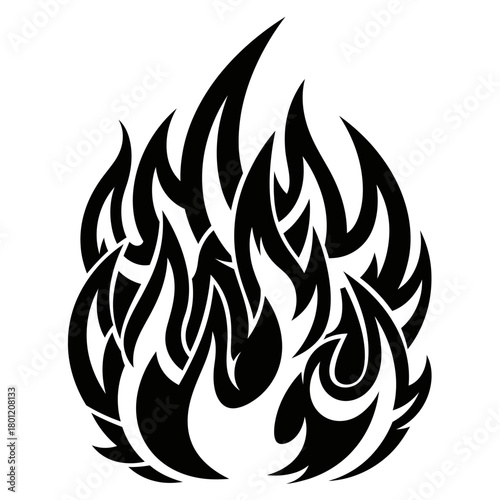 Flame tattoo design tribal fire vector illustration black and white fiery element clip art graphic art drawing