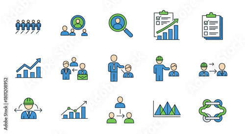Business and Management Concept Icons Depicting Human Resources and Growth Planning
