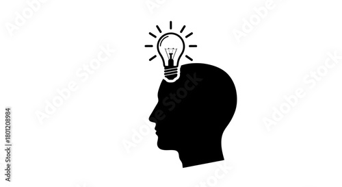 Silhouette of a head with a lightbulb, symbolizing ideas and innovation concept
