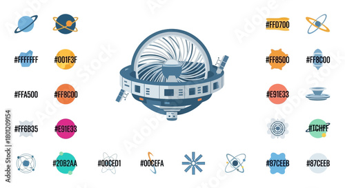 Colorful space and science concept icons with satelite design for educational purposes