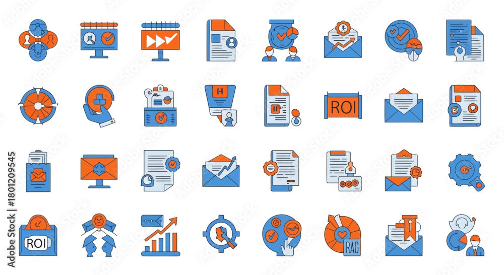 Fototapeta premium Business analysis and data insights vector icons showcasing key performance indicators with modern