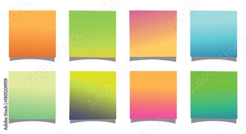 Vibrant gradient square collection featuring smooth blended color blocks ideal for elements, app backgrounds, modern digital layouts, abstract design assets and colorful interface components