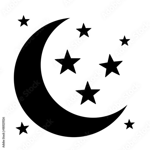 Moon and stars vector graphic illustration celestial night sky design space astronomy astrology crescent shape