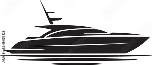 Luxury motor yacht vector silhouette cruising on calm water with subtle reflections for marine themes