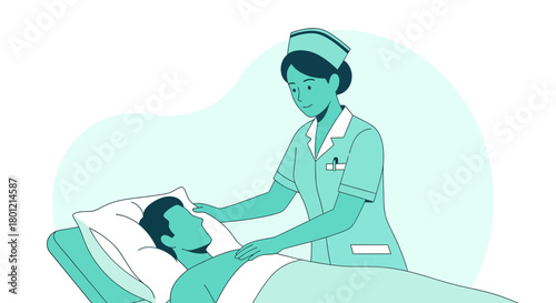 Compassionate Nurse Gently Tending to Patient: Health, Care, and Wellness Illustration