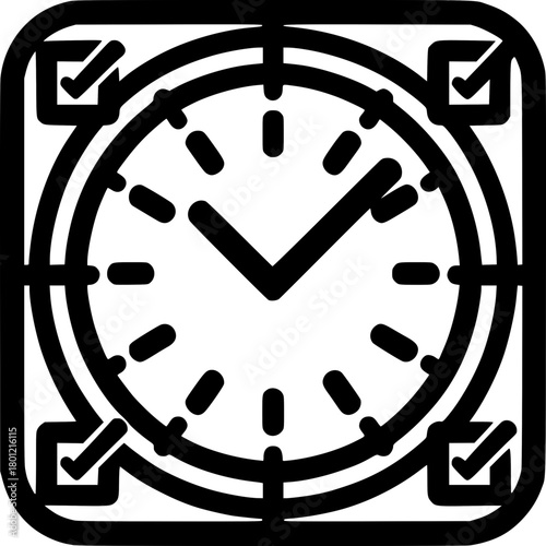 Time Management Task Icon - Minimalist Monochrome Vector Design for Productivity Efficiency Schedule Organization Planning Deadline Task Completion
