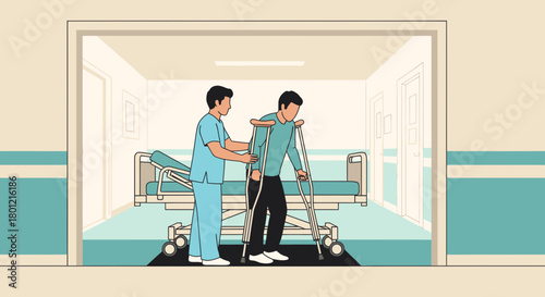 Hospital Recovery: A Patient Supported During Their Rehabilitation Process