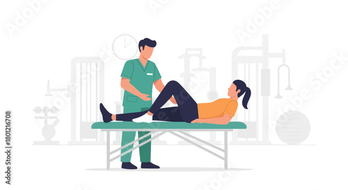 Medical Professional Doing Physiotherapy on a Patient with Leg Pain in a Clinic