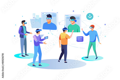 AI in business set. Characters using artificial intelligence generative tools to create social media post, presentation, content ideas. AI-powered marketing automation concept. Vector ... See More
