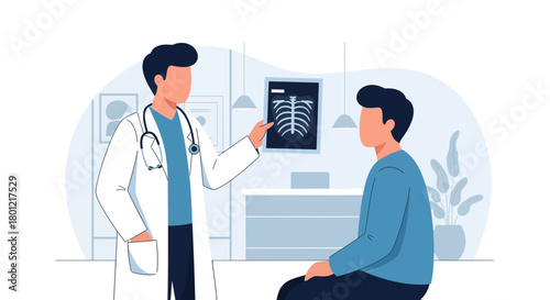 Medical Consultation: Doctor Explaining X-ray Results to Patient in a Clinic
