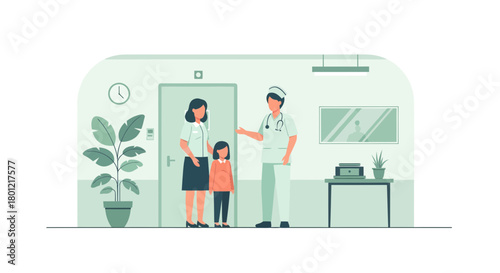 Medical Consultation: Mother and Child with Doctor, Healthcare, Clinic Visit Concept