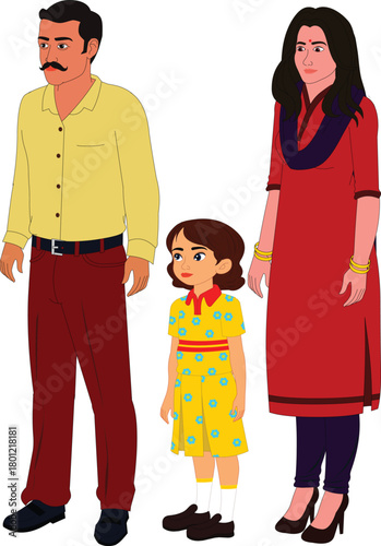  Indian Family mom dad girl illustration animation ready