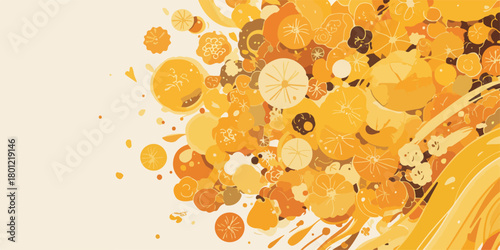 Abstrakte Vektorillustration von spritzenden und fließenden Zitrusfrüchten in warmen Gelb- und Orangetönen für Design.