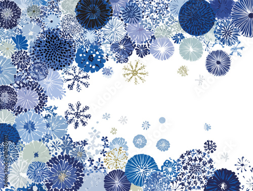 Abstrakte blaue und weiße Vektor-Hintergrunddekoration mit stilisierten Blüten- oder Schneeflockenformen