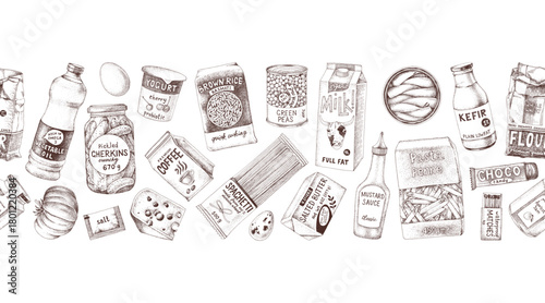 Grocery store assortment seamless border