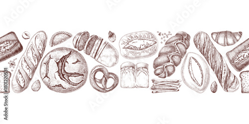 Seamless border with bread types