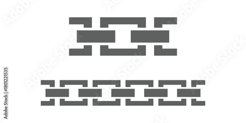 Silhouette chains. Different weaving black seamless borders, decorative jewelry for pendants, recurring metal segments, Element or vector, clip art, and symbol. Flat design of element concept design 