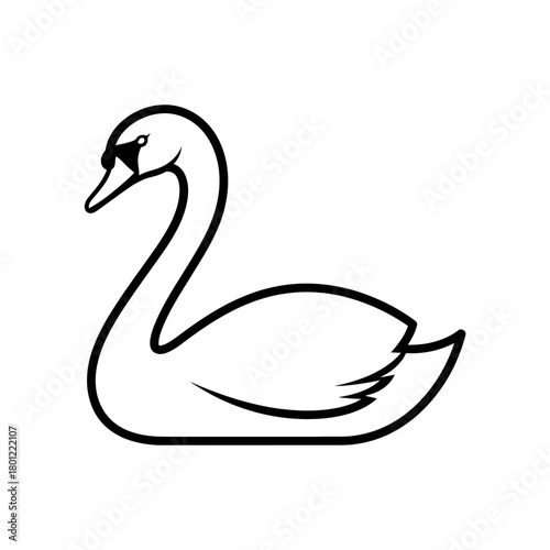 Elegant swan illustration vector drawing black and white outline design for logo icon or tattoo art