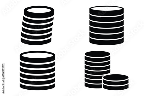 gold coin stack vector silhouette black icon