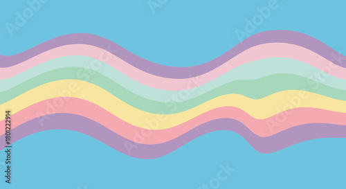 Pastel wavy lines in shades of blue, purple, pink, yellow, and green.