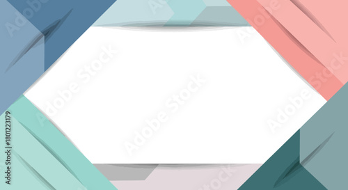 Modern abstract background with colorful geometric shapes forming a hexagonal frame for text.