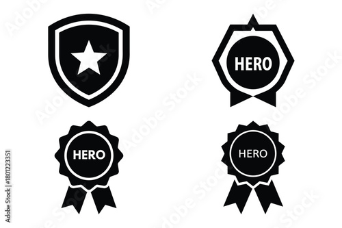 hero badge vector silhouette black icon