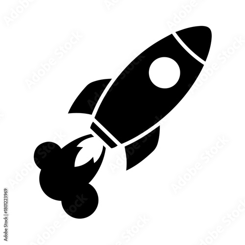 A bold black rocket ship blasting off into the unknown symbolizing dreams ambition and future exploration with solid