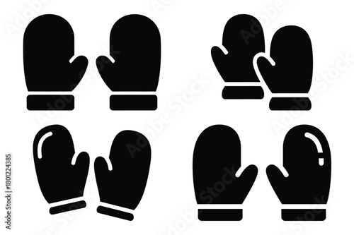 mitten pair vector silhouette black icon
