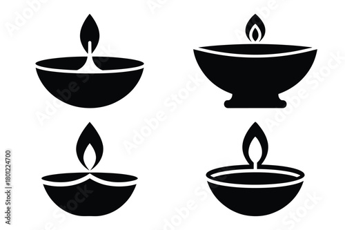 oil diya vector silhouette black icon