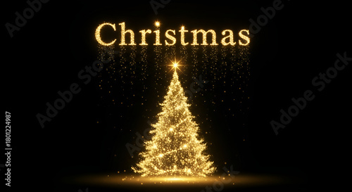 Sparkling gold Christmas tree and elegant script wishing you Christmas cheer creates a festive and magical holiday atmosphere for your season's greetings