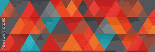 Ein abstrakter Vektorhintergrund mit einem geometrischen Muster aus Dreiecken in warmen und kühlen Farbtönen für kreative Projekte.